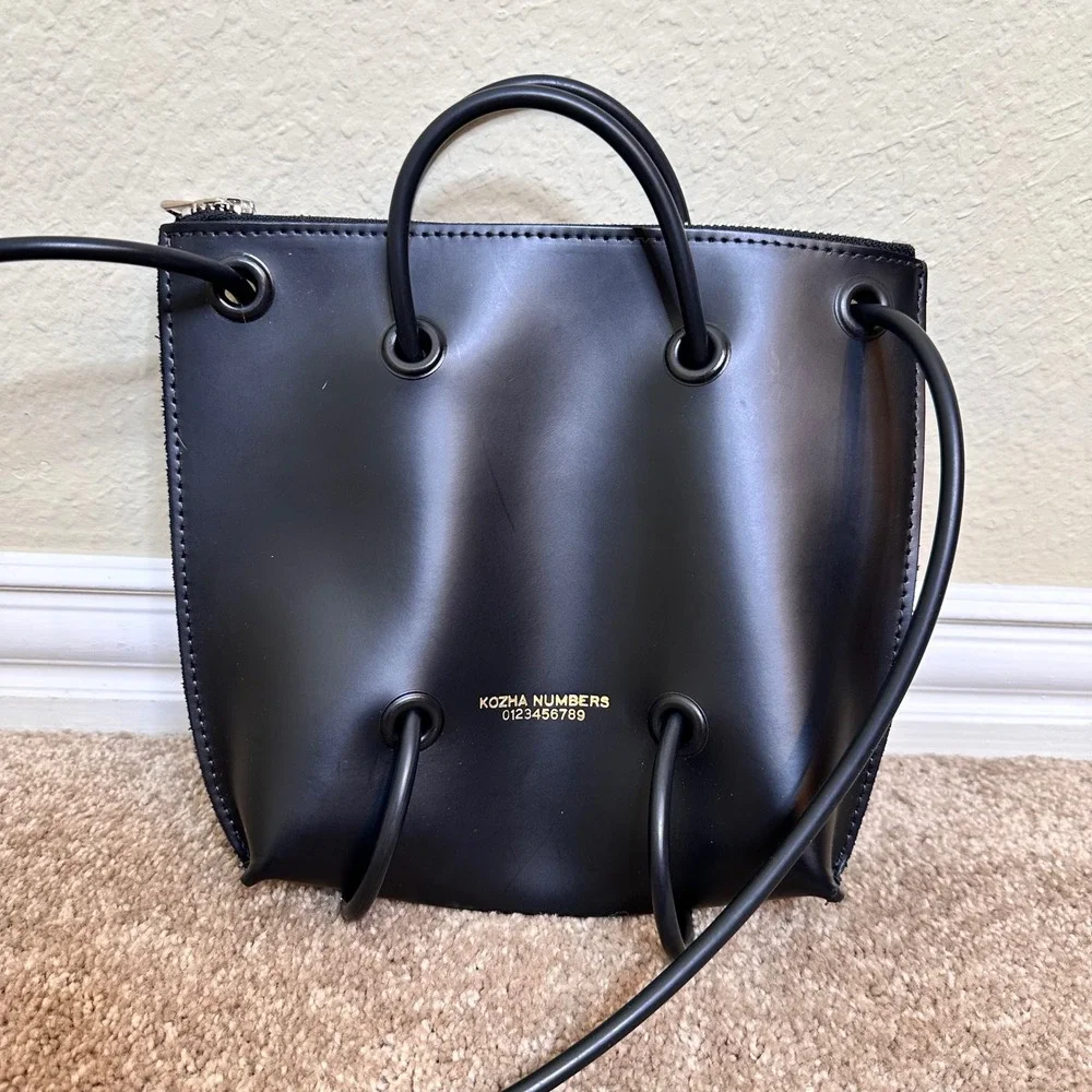 Kozha Numbers The Utility Black Leather Crossbody Bag Rubber Zipper Handles